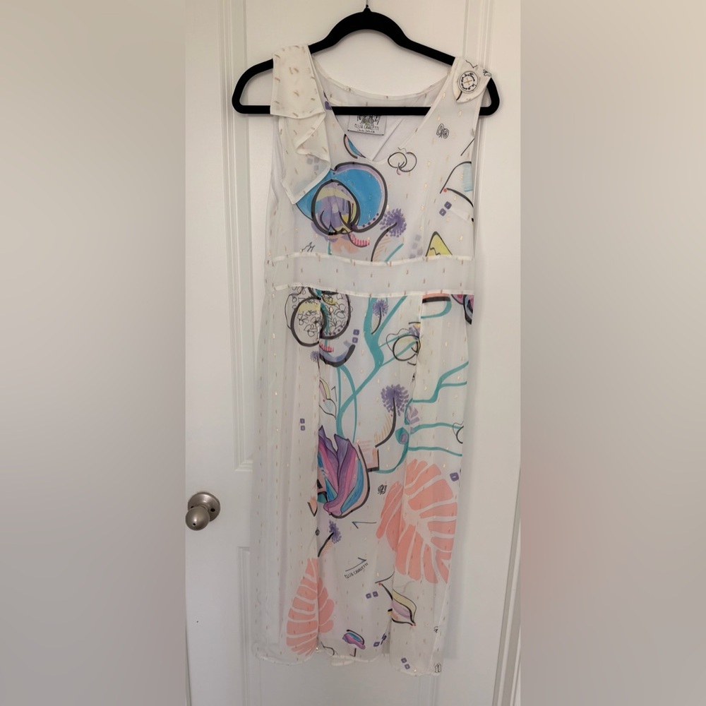 Elisa Cavaletti Sheer Dress XS White Abstract Print Gold Italy Daniela Dallavall